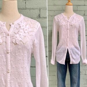 Vintage White Floral Embroidered Cardigan